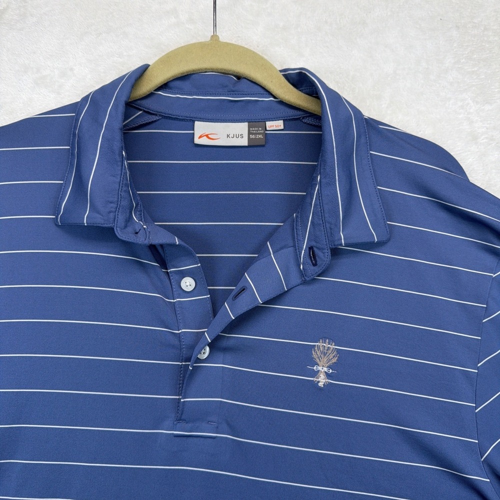 KJUS Men's Golf Polo Shirt UPF 50+ Blue Striped Performance 2XL